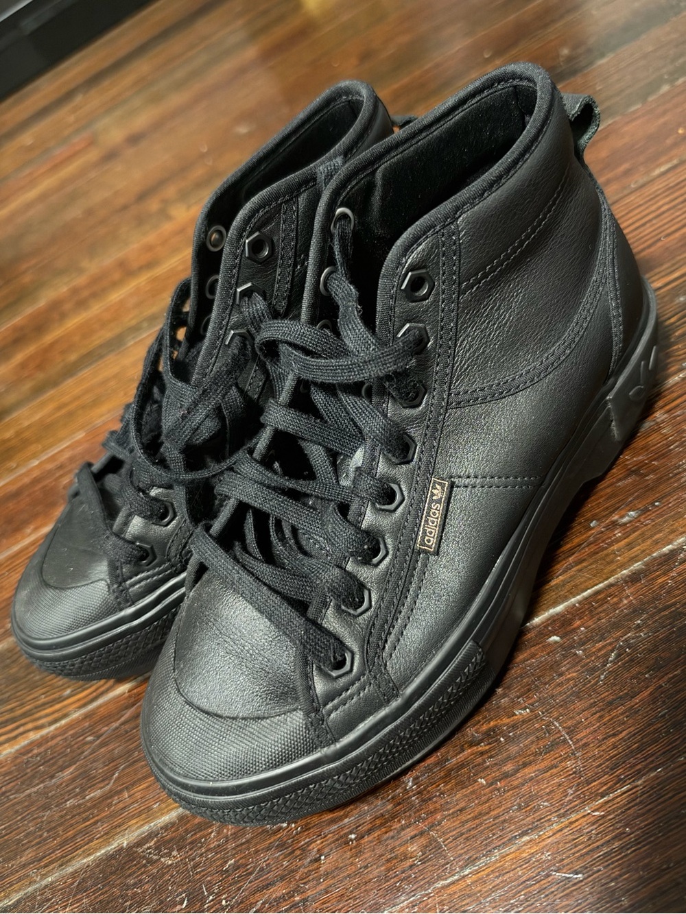 adidas All-Black High-Top Leather Sneakers